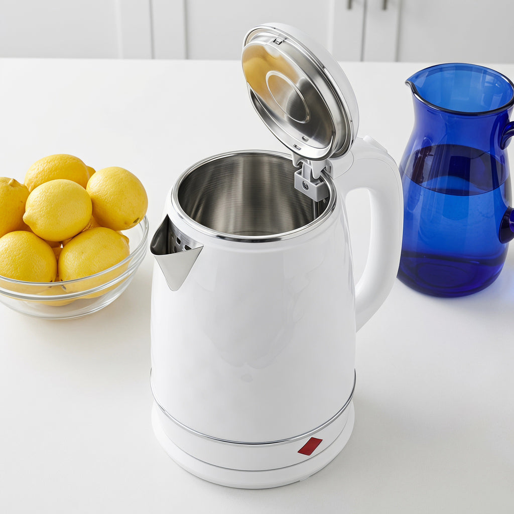 1.8L Double-Wall Electric Kettle with Leather-Pattern Housing and Auto Shut-Off