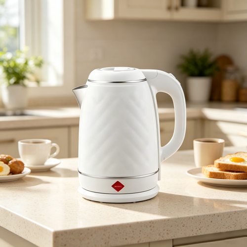 1.8L Double-Wall Electric Kettle with Leather-Pattern Housing and Auto Shut-Off