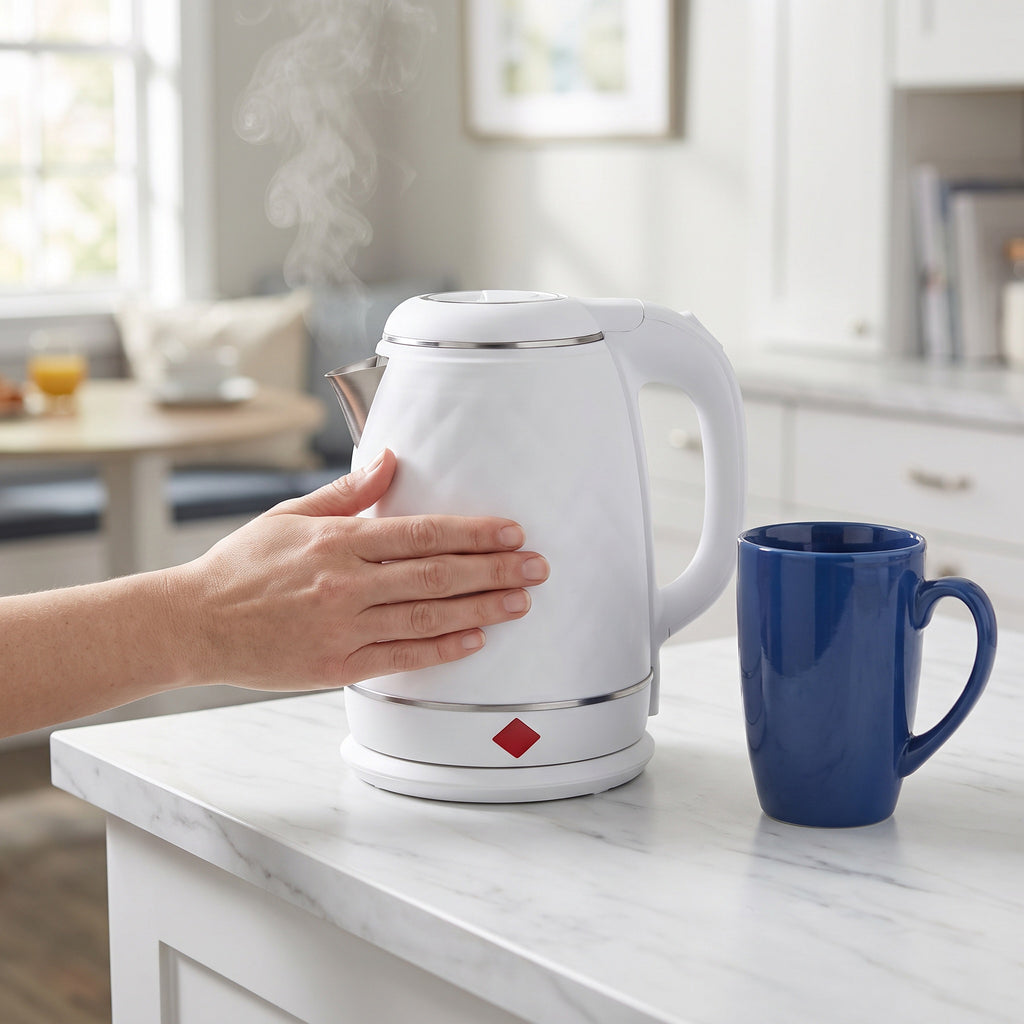 1.8L Double-Wall Electric Kettle with Leather-Pattern Housing and Auto Shut-Off