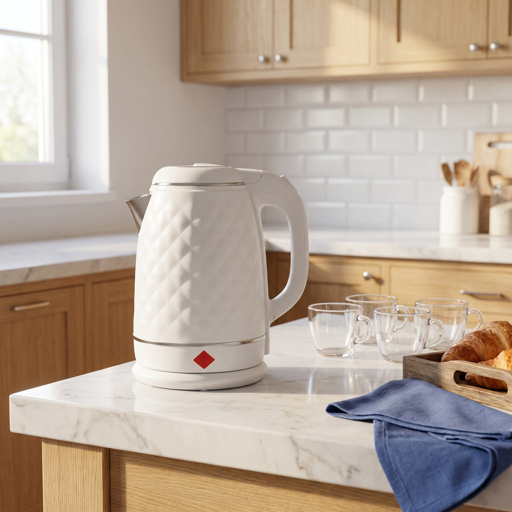 1.8L Double-Wall Electric Kettle with Leather-Pattern Housing and Auto Shut-Off