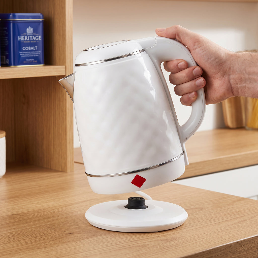 1.8L Double-Wall Electric Kettle with Leather-Pattern Housing and Auto Shut-Off