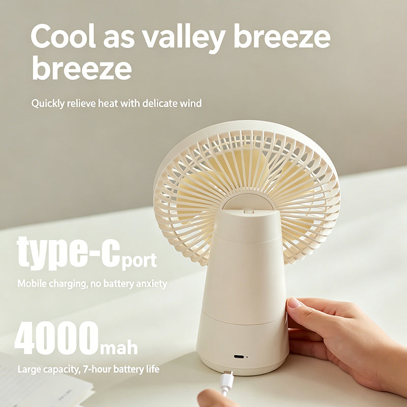 Cordless Personal Desk Fan - 3000mAh Portable USB Rechargeable