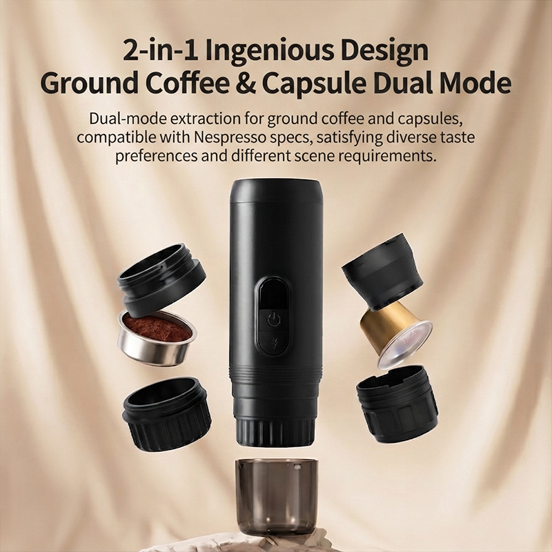 Cordless Portable Espresso Coffee Maker with 7500mAh Rechargeable Battery, Capsule & Ground Coffee Compatible