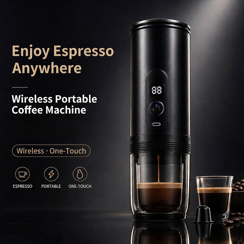 Portable Wireless Espresso Coffee Maker with Rechargeable Battery, 51mm Coffee Capsule & Ground Coffee Compatible
