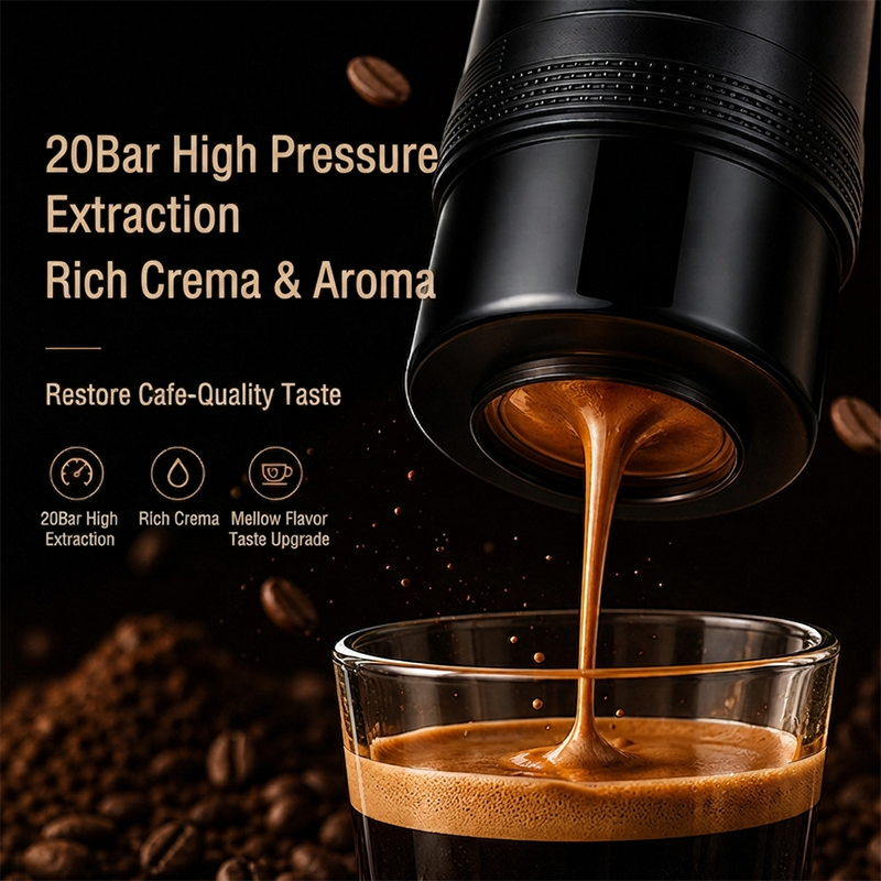 Portable Wireless Espresso Coffee Maker with Rechargeable Battery, 51mm Coffee Capsule & Ground Coffee Compatible