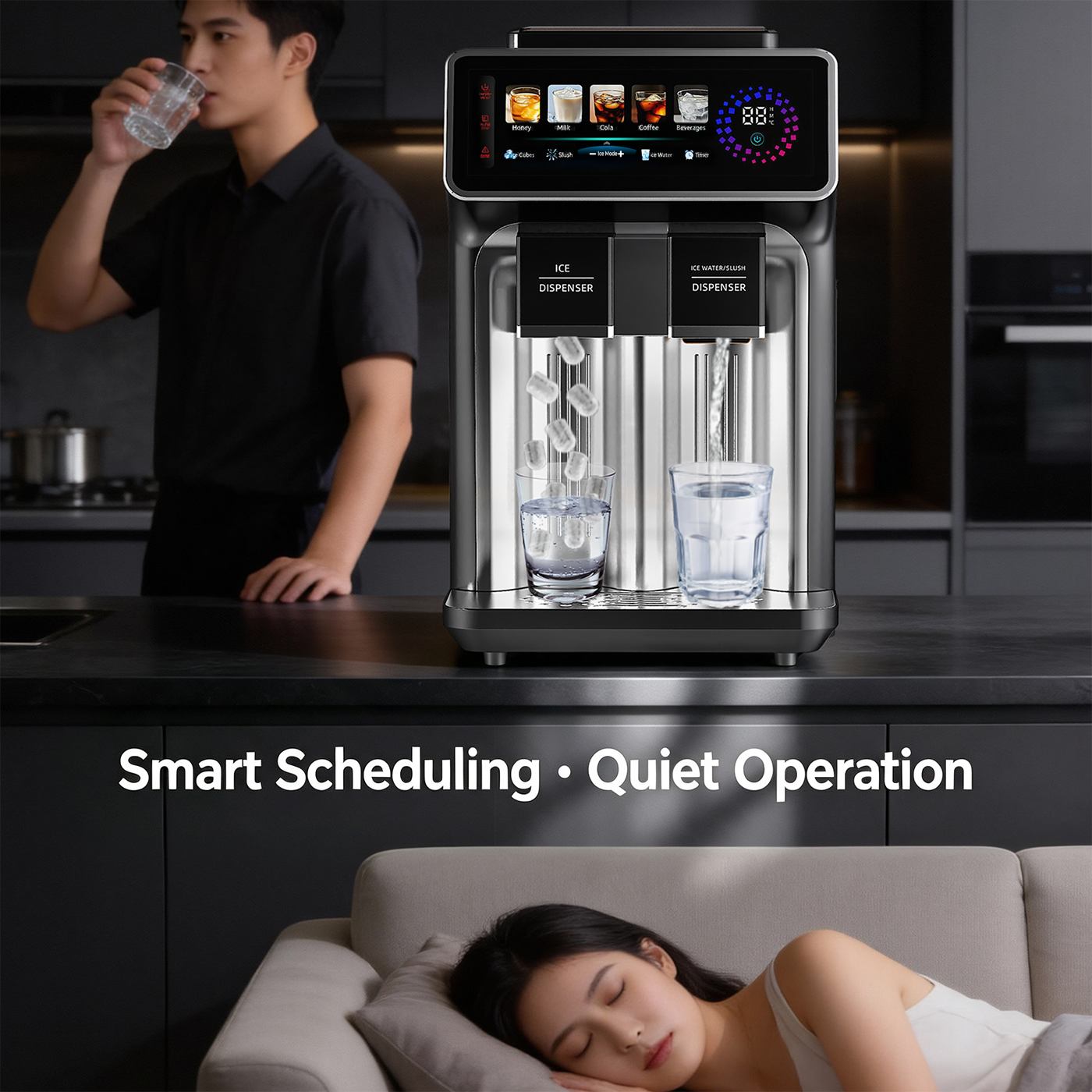 Ice Maker Machine with Ice Cube, Ice Water & Slush Function