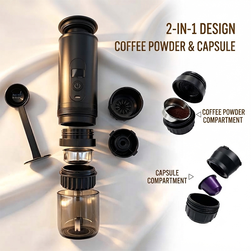 Portable Wireless Espresso Coffee Maker with Rechargeable Battery, 51mm Coffee Capsule & Ground Coffee Compatible