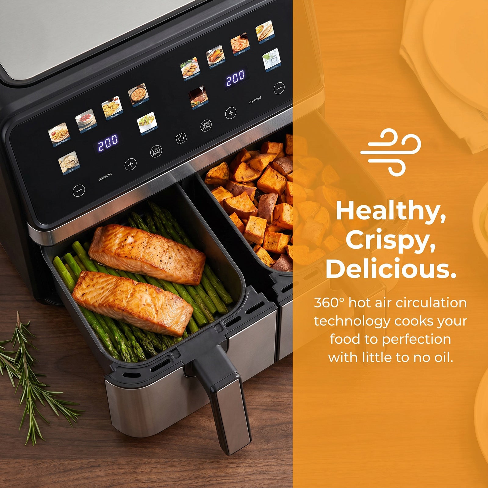 Smart 8L Dual Basket Air Fryer - 4L+4L Independent Double Zone Oven