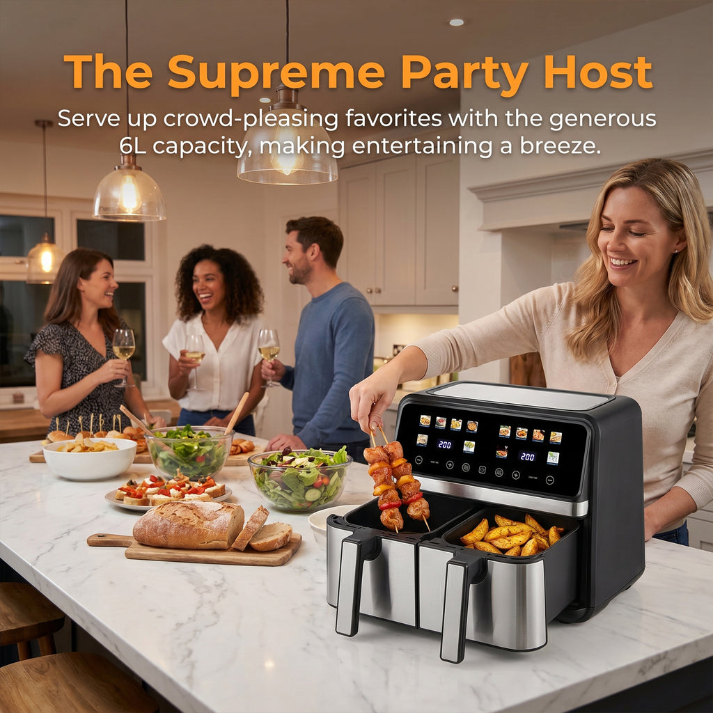 Smart 8L Dual Basket Air Fryer - 4L+4L Independent Double Zone Oven
