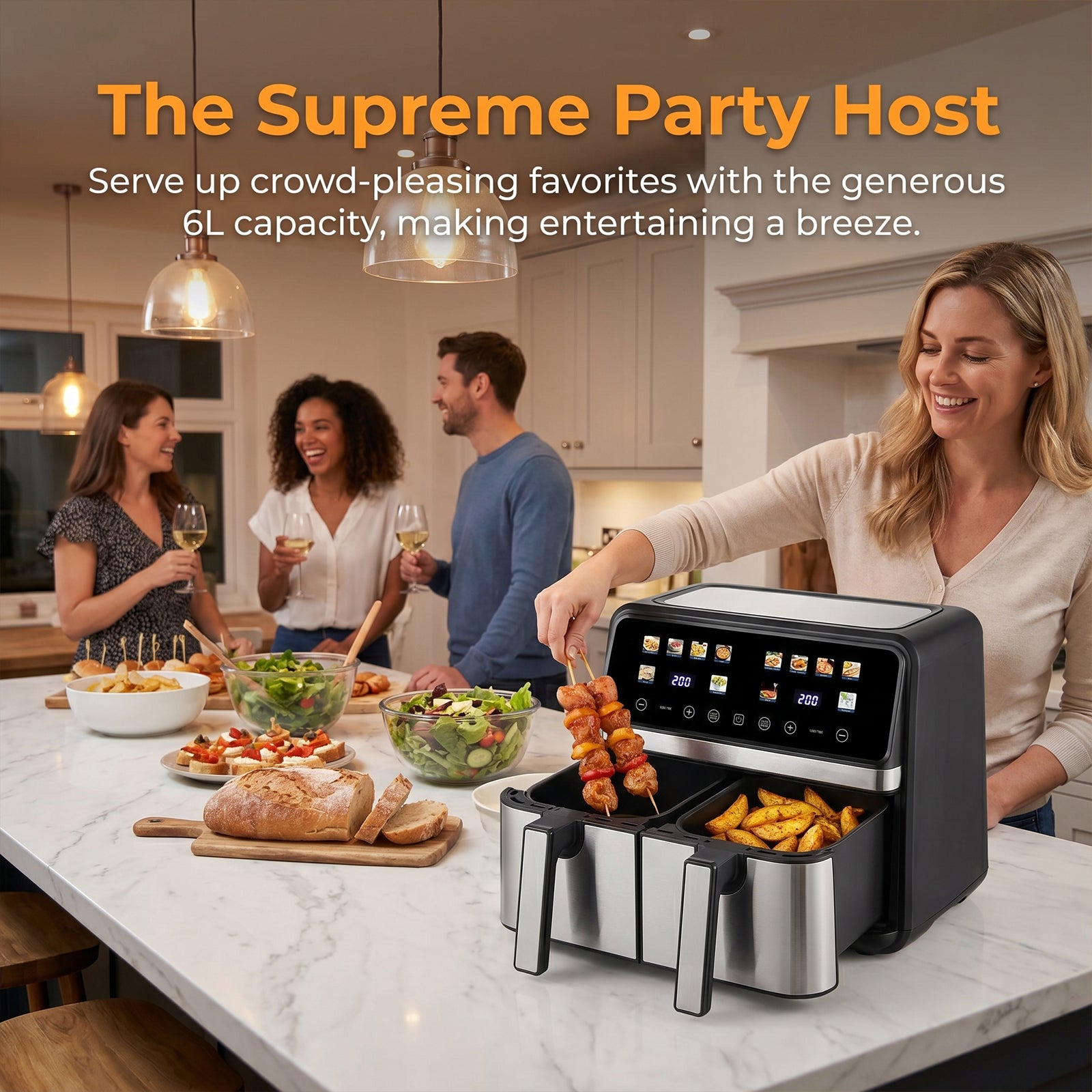 Smart 8L Dual Basket Air Fryer - 4L+4L Independent Double Zone Oven