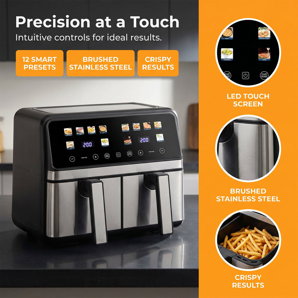 Smart 8L Dual Basket Air Fryer - 4L+4L Independent Double Zone Oven