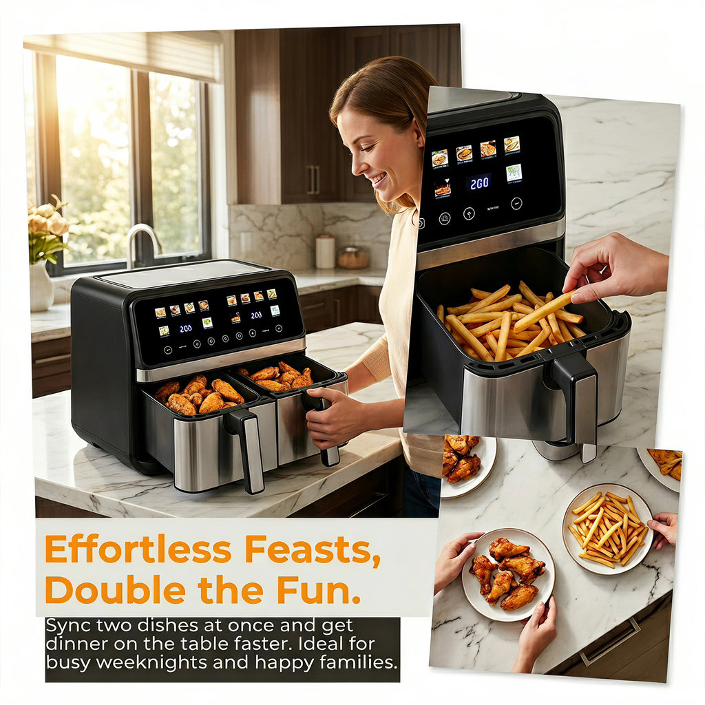 Smart 8L Dual Basket Air Fryer - 4L+4L Independent Double Zone Oven