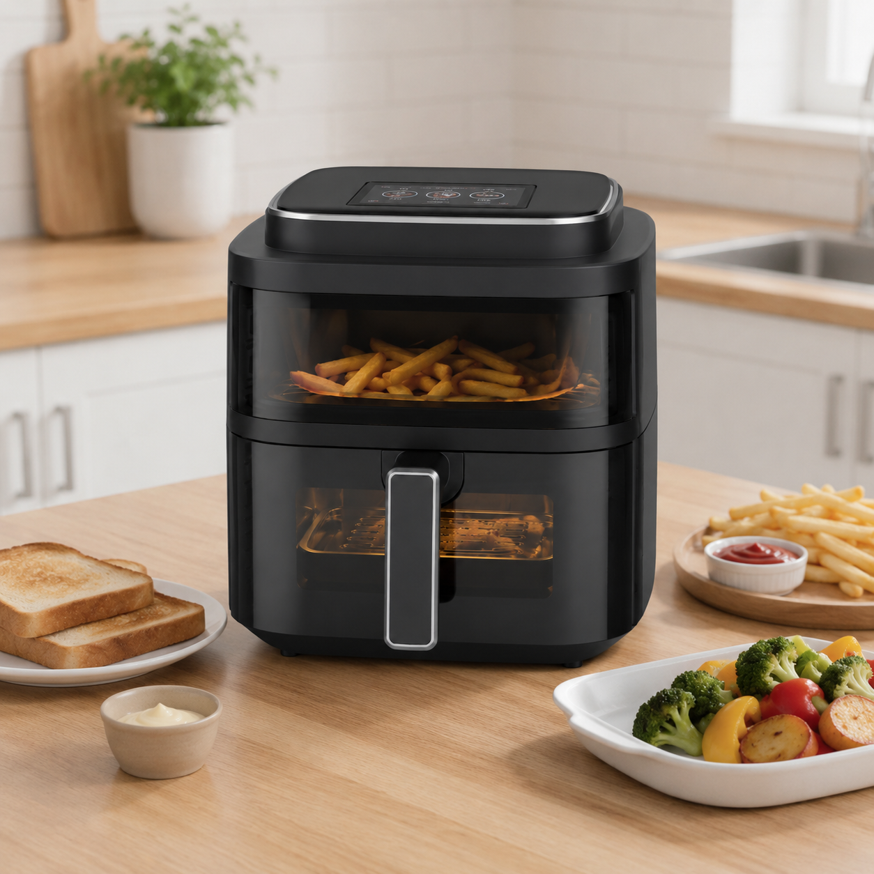 6L Smart TFT Air Fryer with Built-in Preset Menus, Dual Viewing Windows, WiFi & App Control
