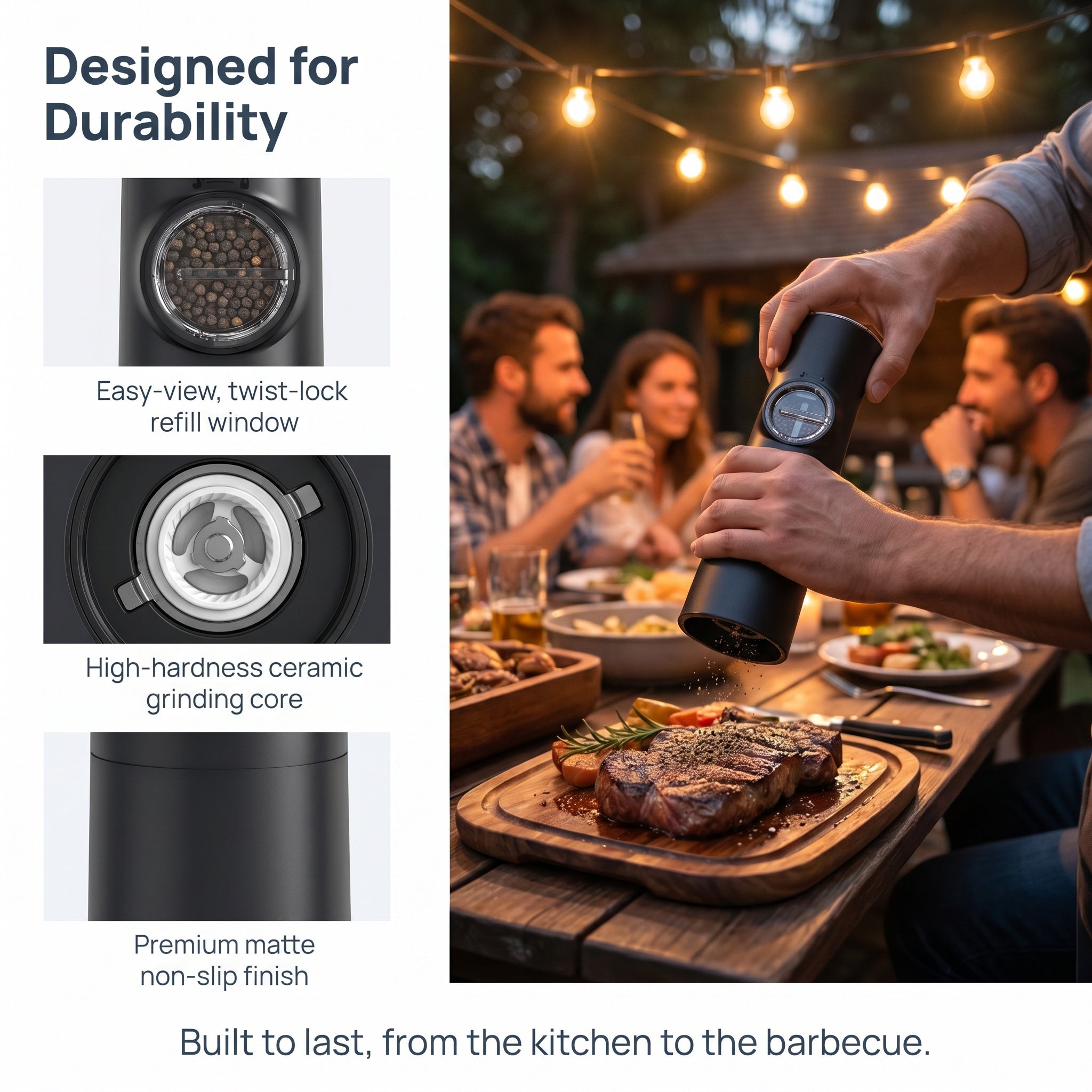 Automatic Gravity Electric Pepper Grinder – 70ml Adjustable Ceramic Burr, KYMQ-18B