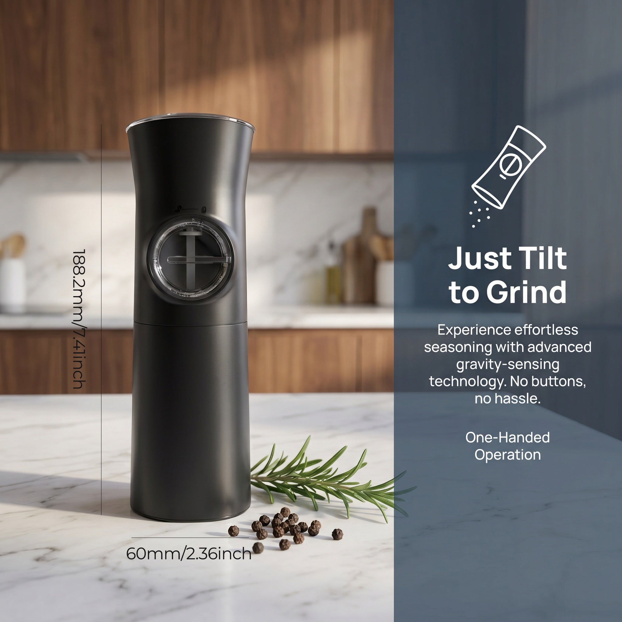 Automatic Gravity Electric Pepper Grinder – 70ml Adjustable Ceramic Burr, KYMQ-18B