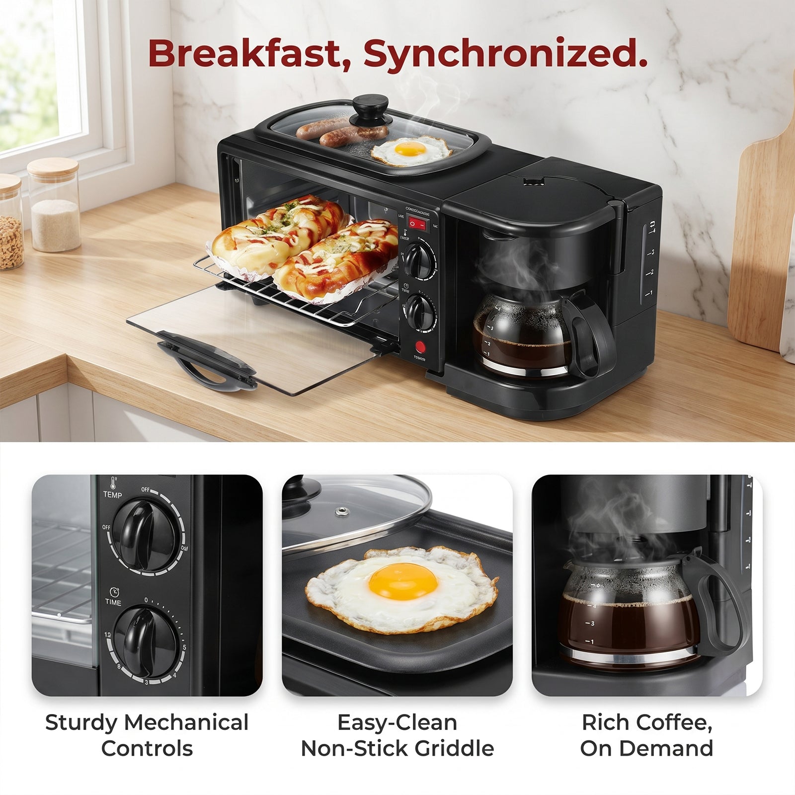 3-in-1 Breakfast Maker - 1050W Multi-Functional Electric Oven