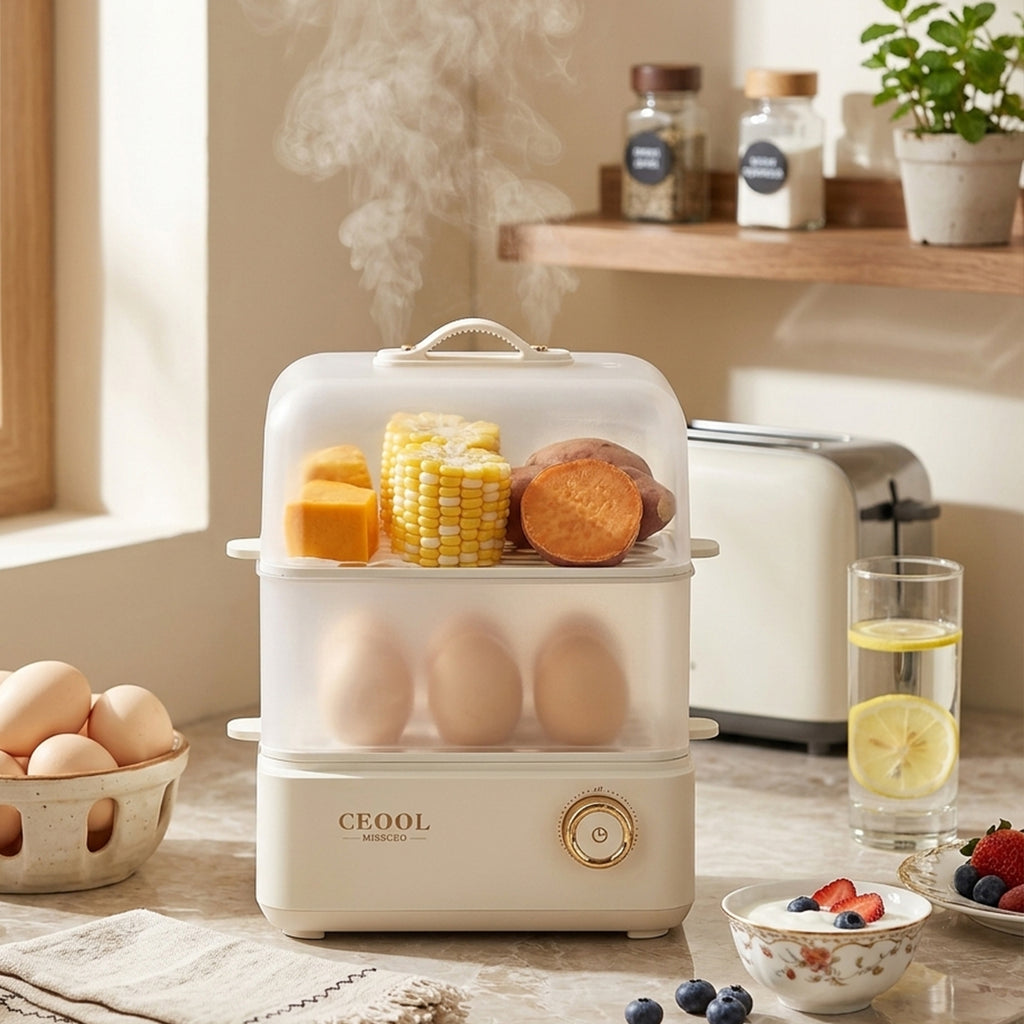 Double-Layer Electric Egg Cooker Breakfast Maker