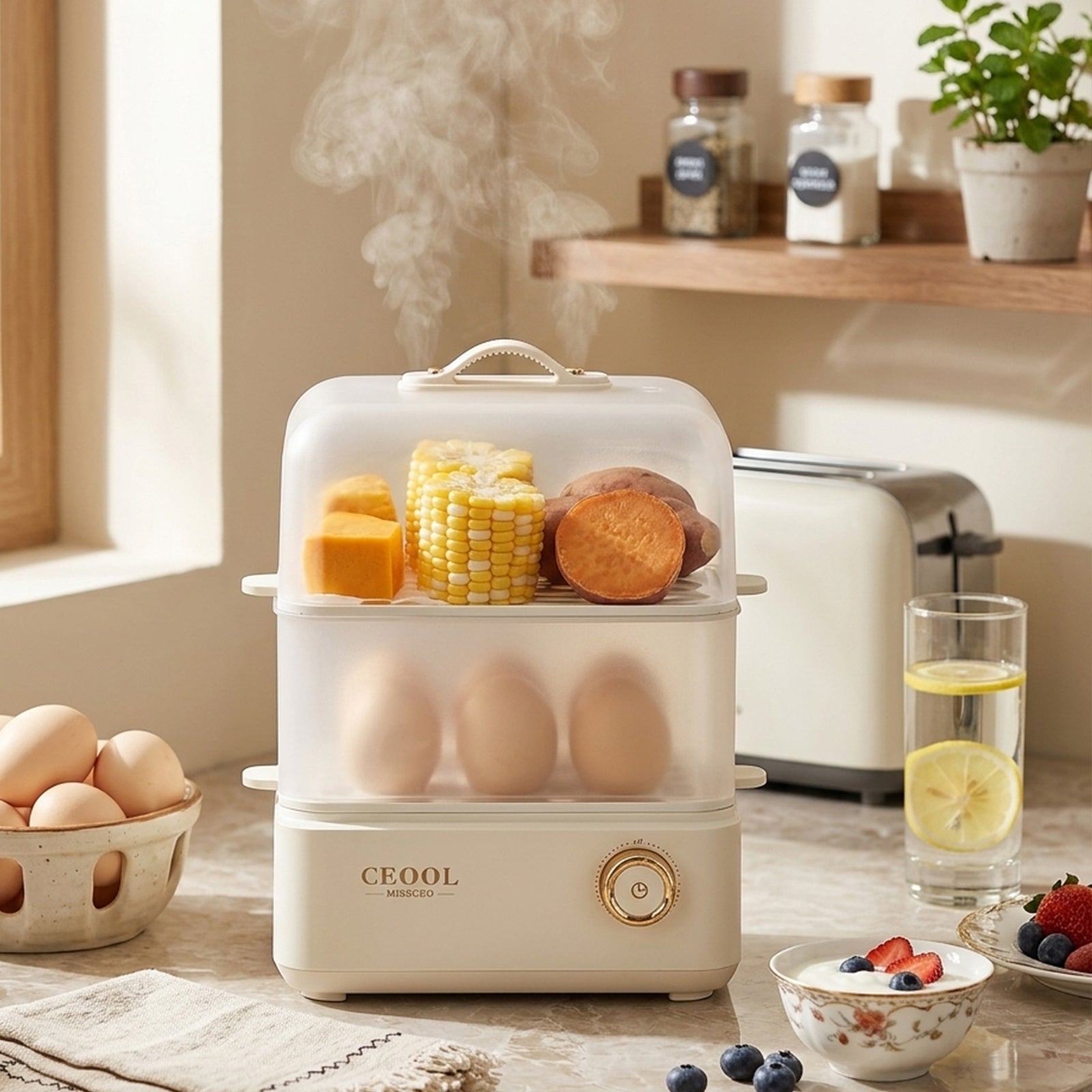 Double-Layer Electric Egg Cooker Breakfast Maker