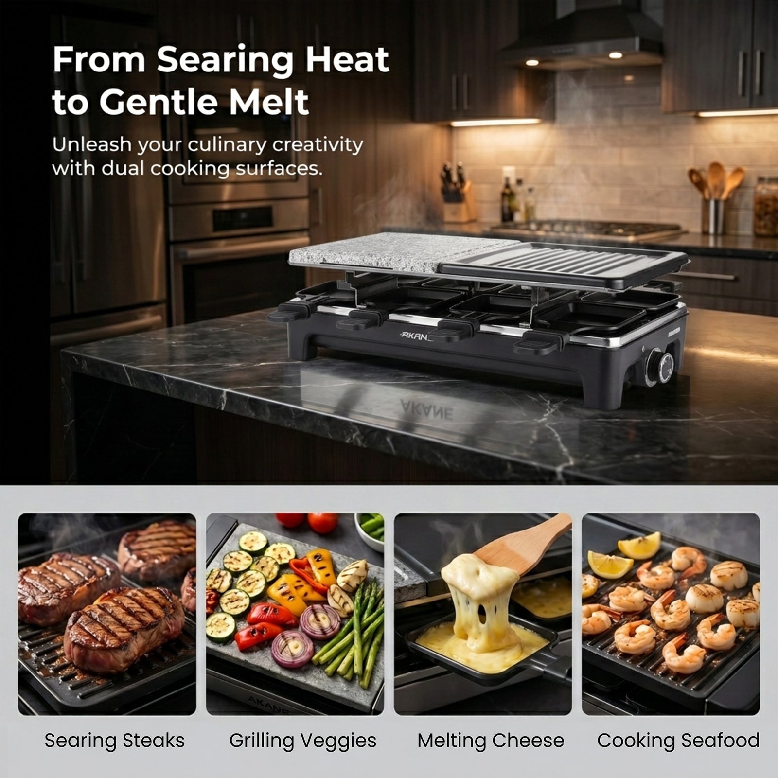 Electric Raclette Grill - 1500W Double-Sided Cheese Grill Machine