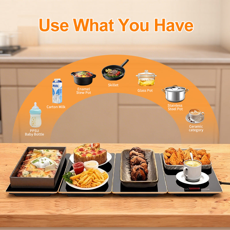 Modular Electric Heating Plate - 390W 4-Unit Splicing Food Warmer