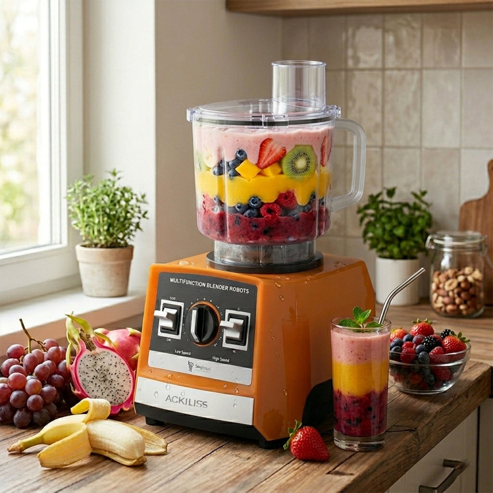 3-in-1 Food Processor - 500W Multi-Functional Kitchen Blender and Meat Grinder