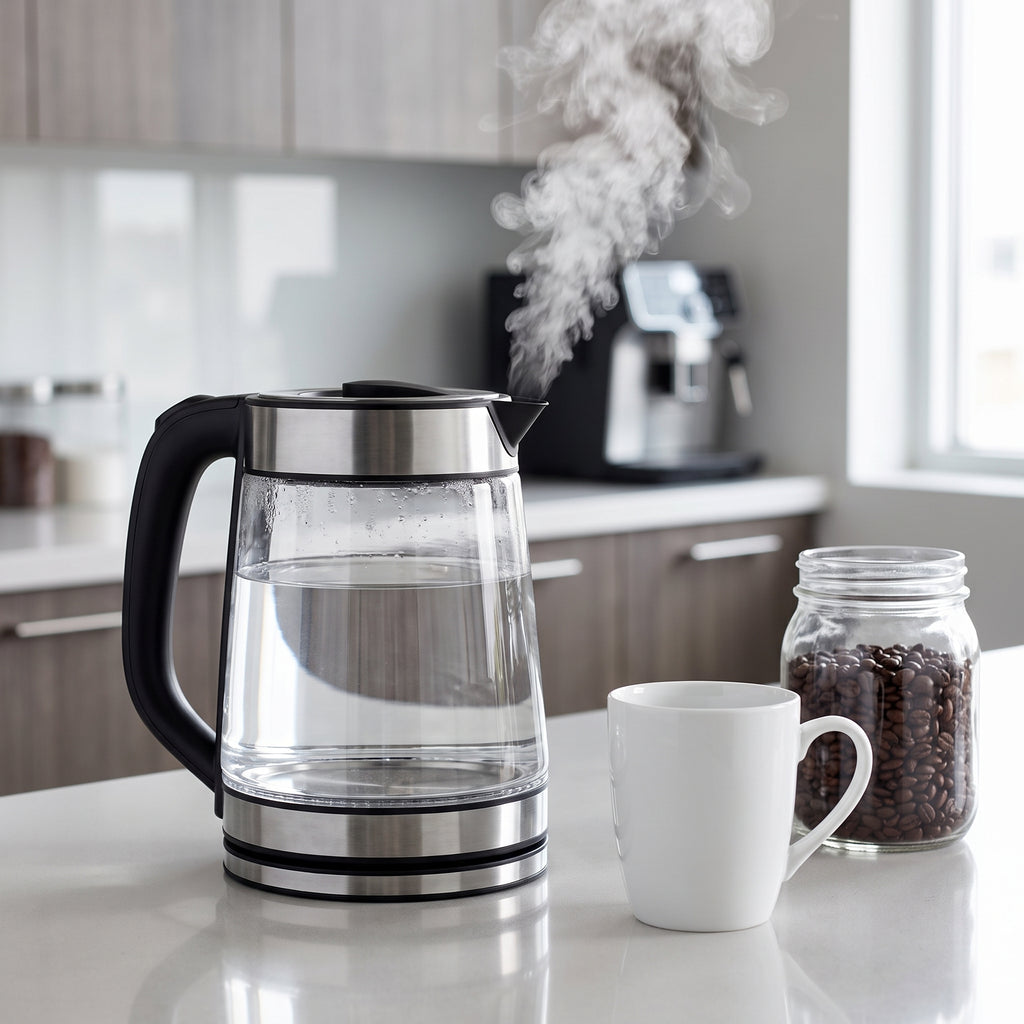 1500W Glass Water Kettle with Stainless Steel Trim and Auto Shut-Off