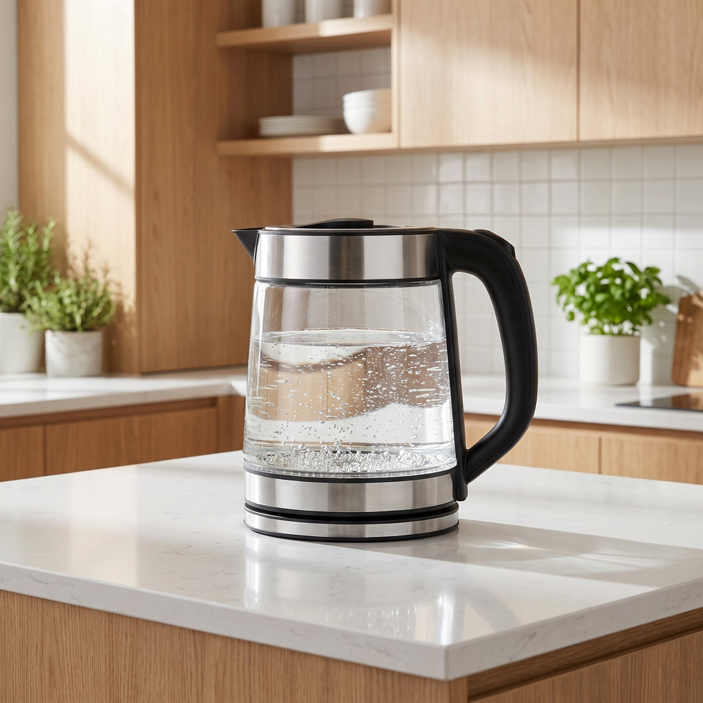 1500W Glass Water Kettle with Stainless Steel Trim and Auto Shut-Off