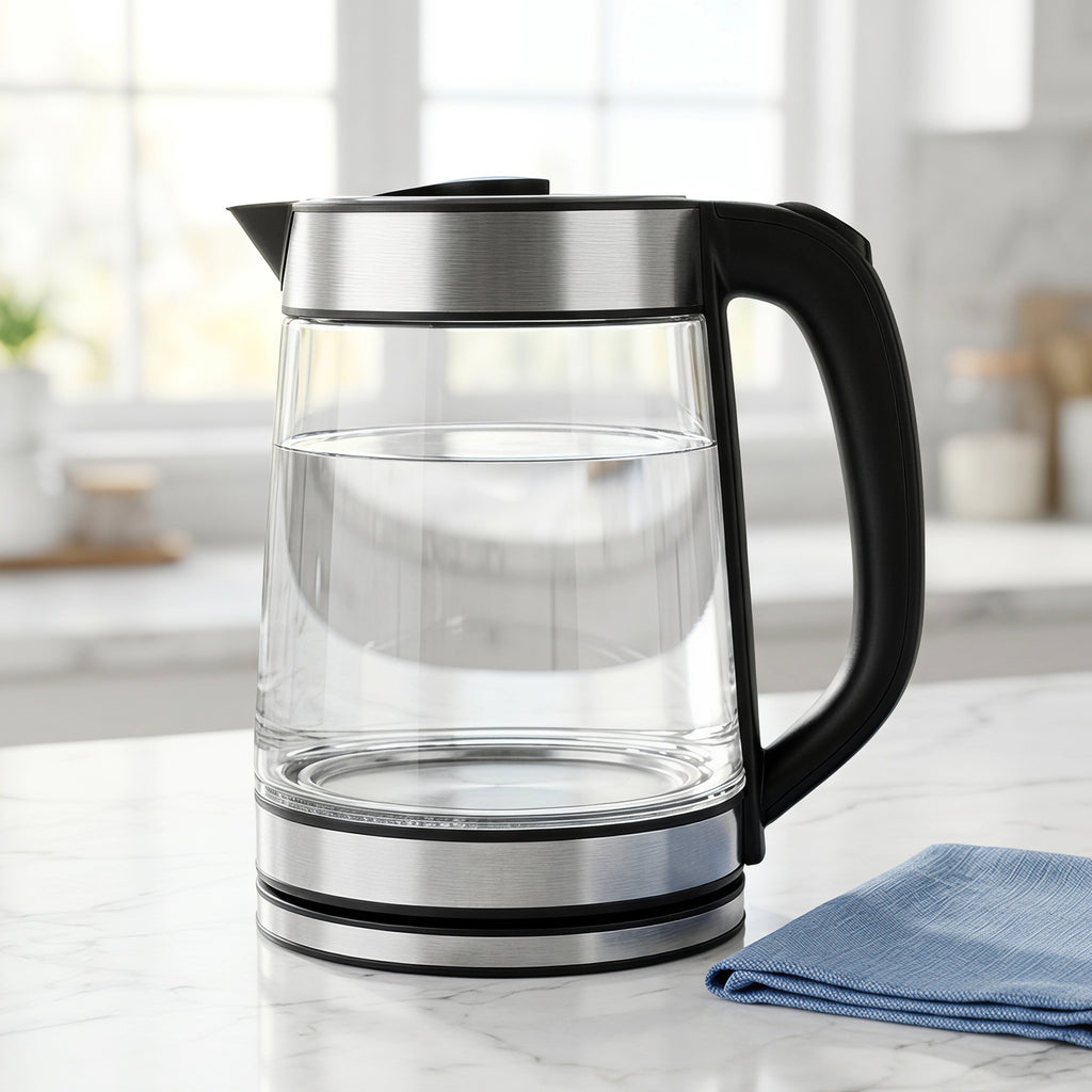 1500W Glass Water Kettle with Stainless Steel Trim and Auto Shut-Off