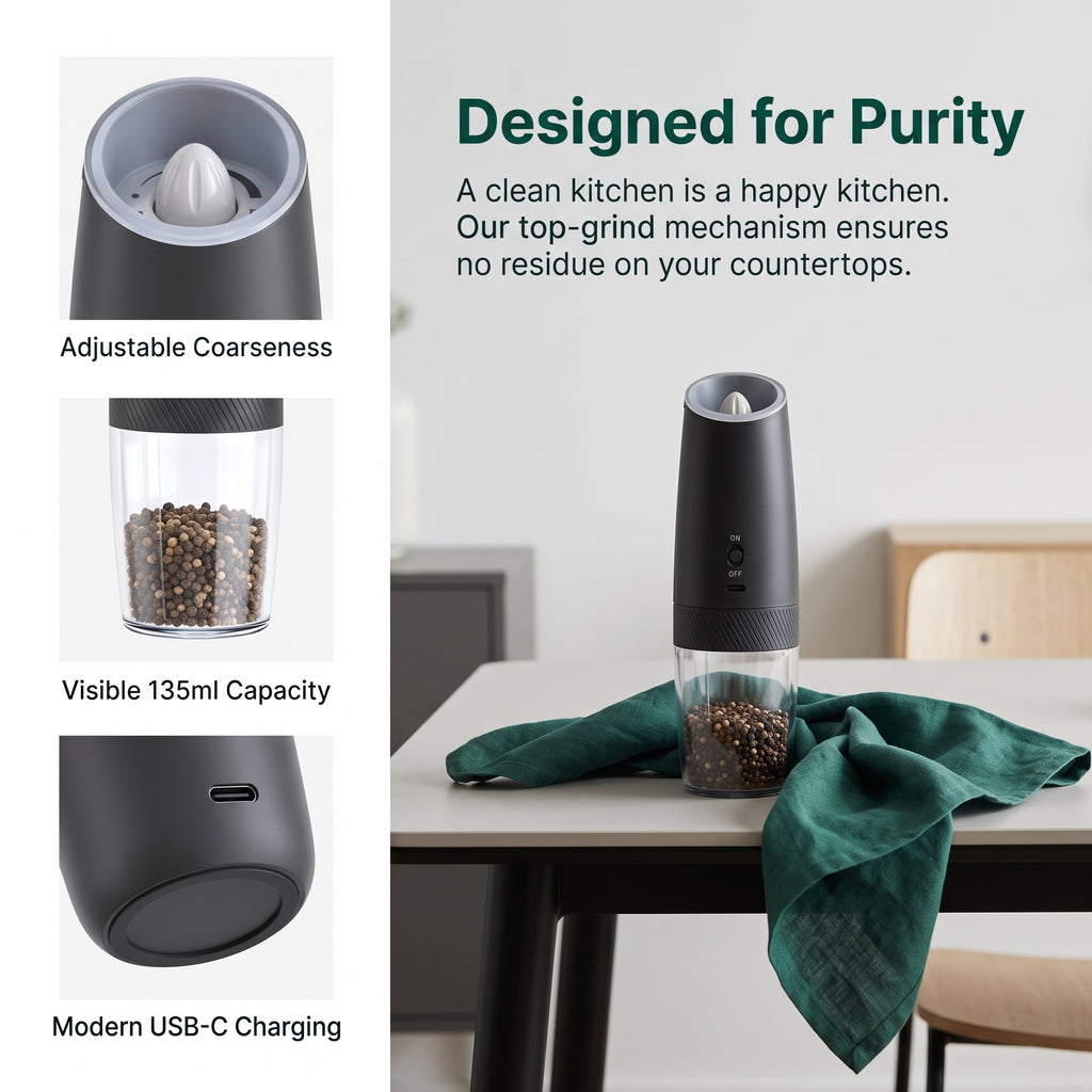 Rechargeable Electric Pepper Grinder with Transparent Spice Container