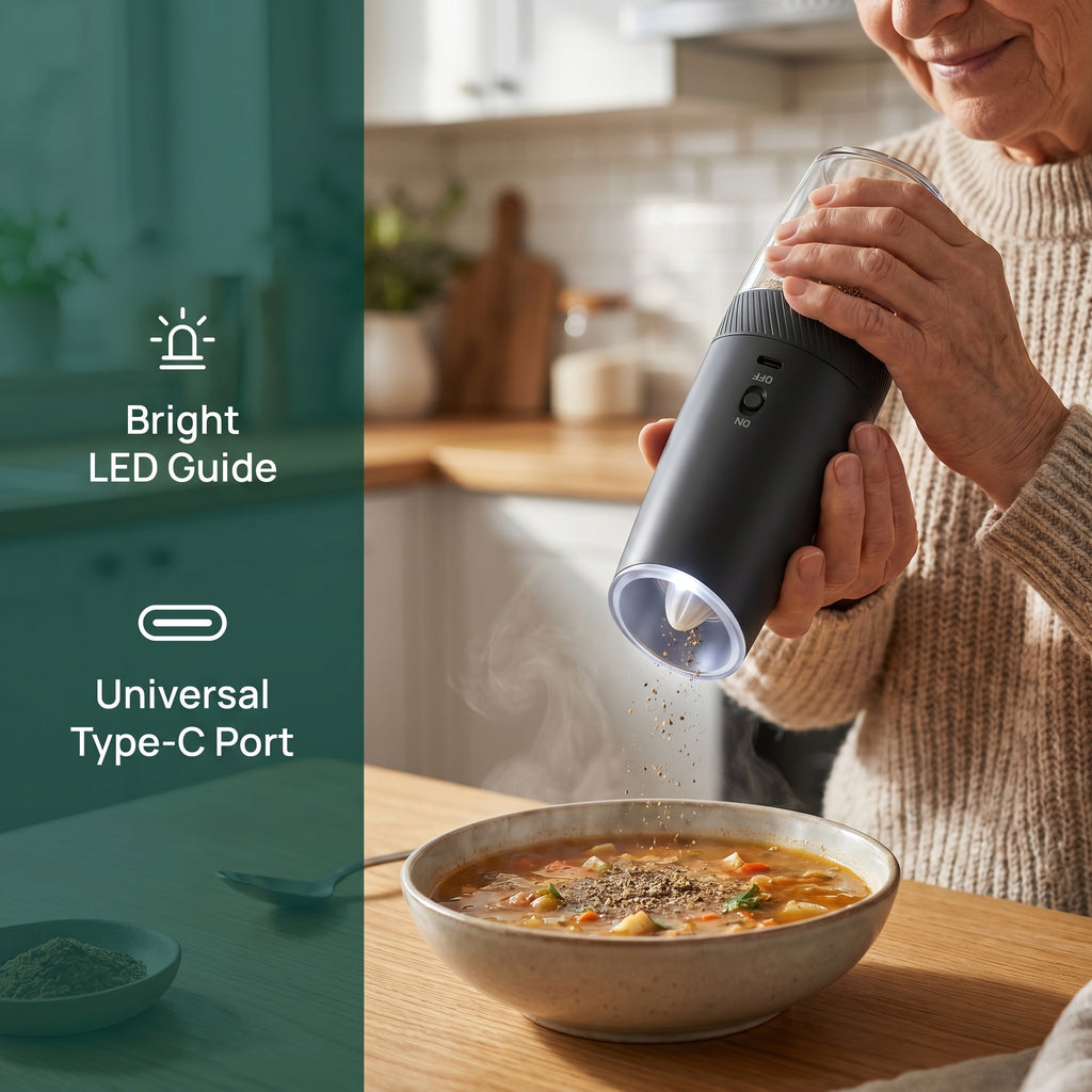 Rechargeable Electric Pepper Grinder with Transparent Spice Container