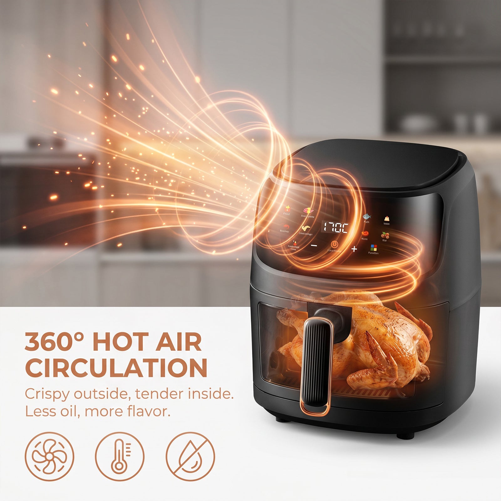 Minimalist 6L Air Fryer - Auto-Convection Smart Oven
