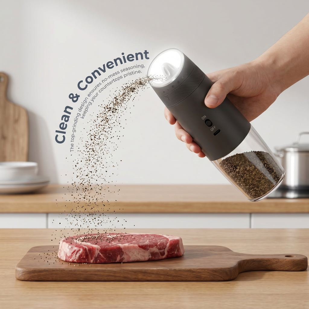 KYMQ-48A USB-C Rechargeable Electric Pepper Grinder with Gravity Sensor and 135ml Clear Container