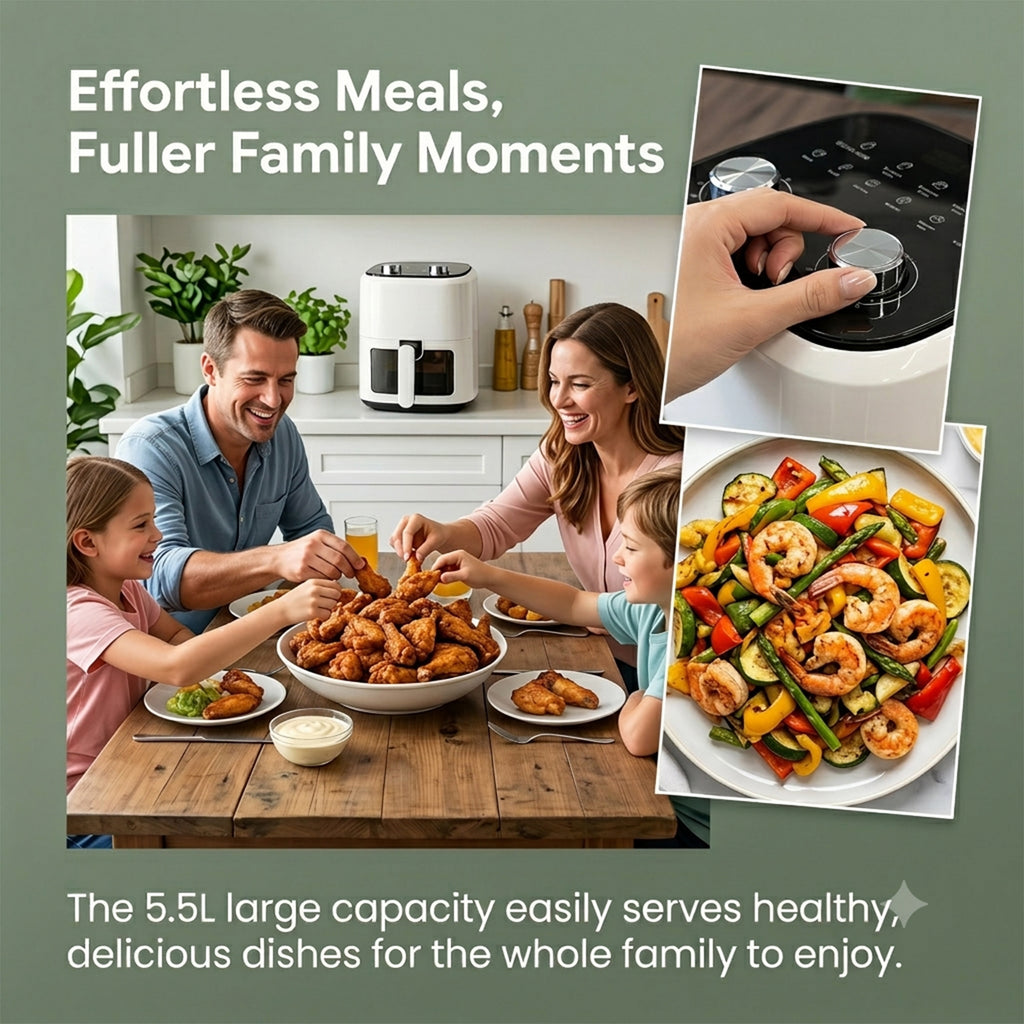 Retro 5.5L Air Fryer - 360° Air Circulation Family Size Cooker