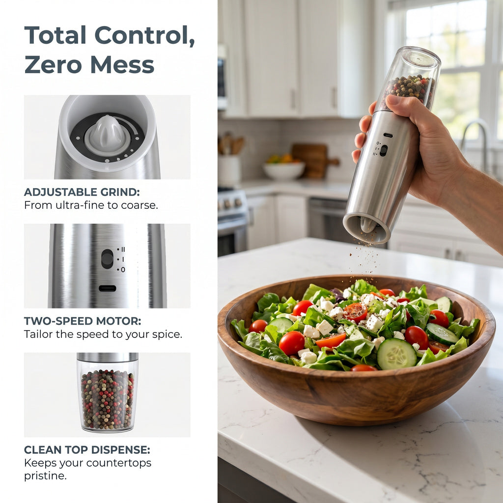 Rechargeable Electric Pepper Grinder with Adjustable Ceramic Core