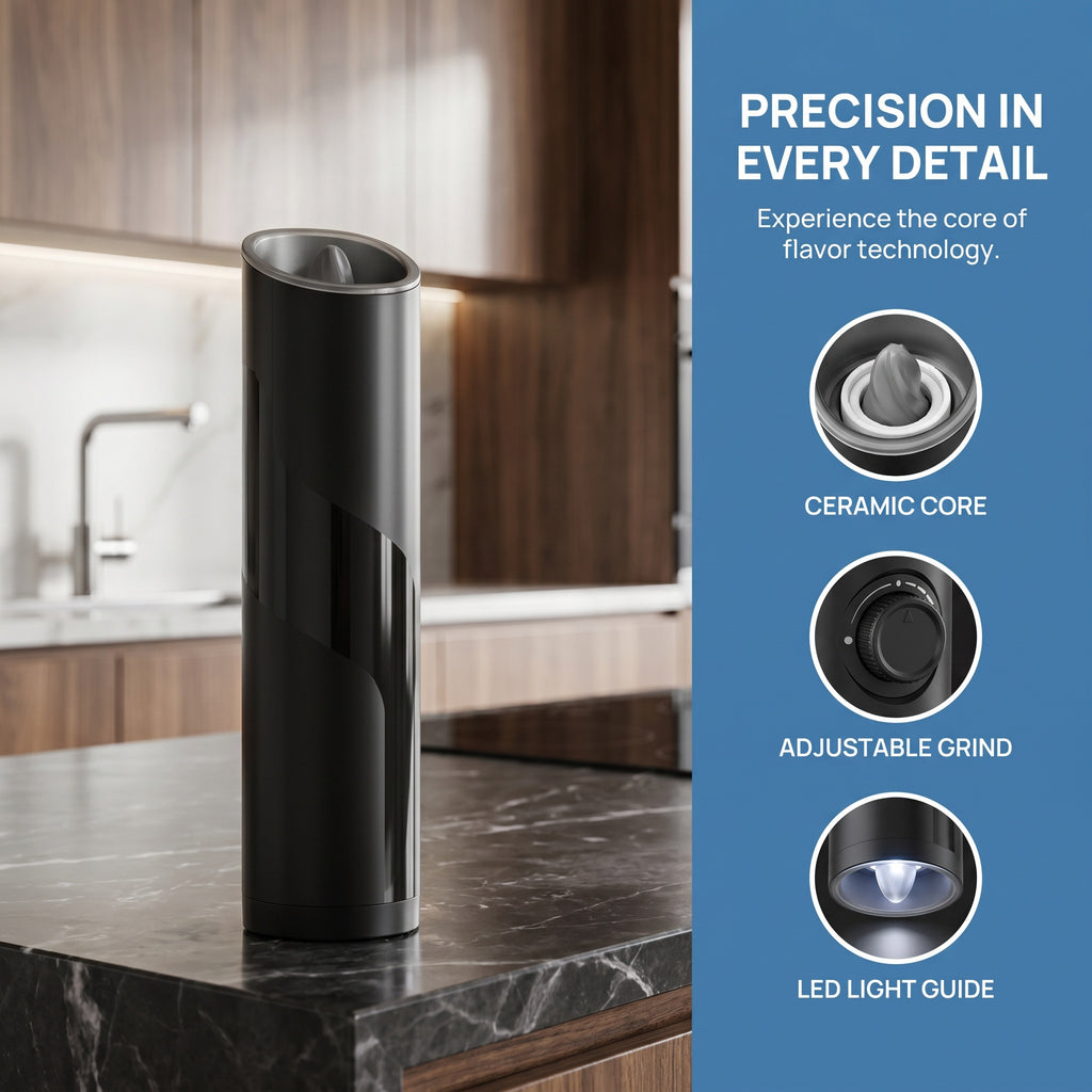 KYMQ-4 Automatic Electric Pepper Grinder with LED Light – 85ml Gravity Sensor Pepper Mill