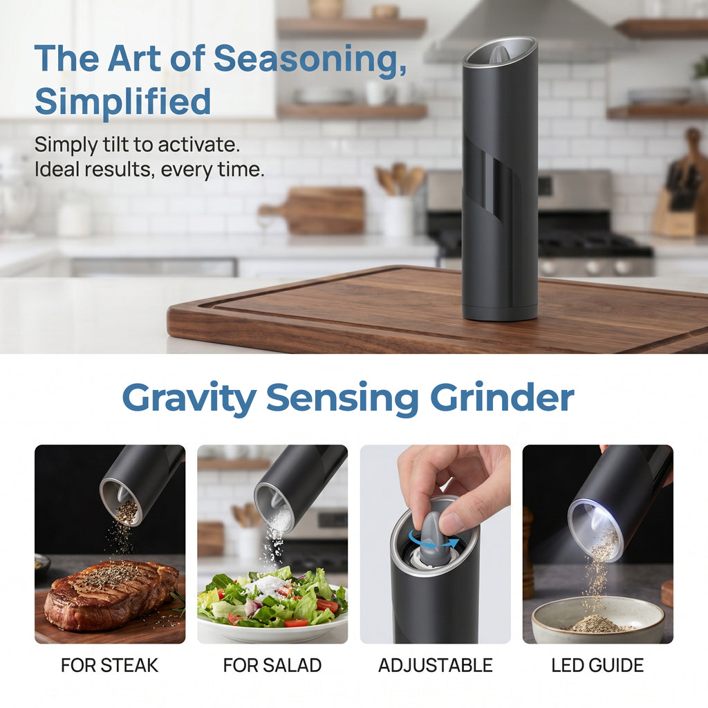 KYMQ-4 Automatic Electric Pepper Grinder with LED Light – 85ml Gravity Sensor Pepper Mill