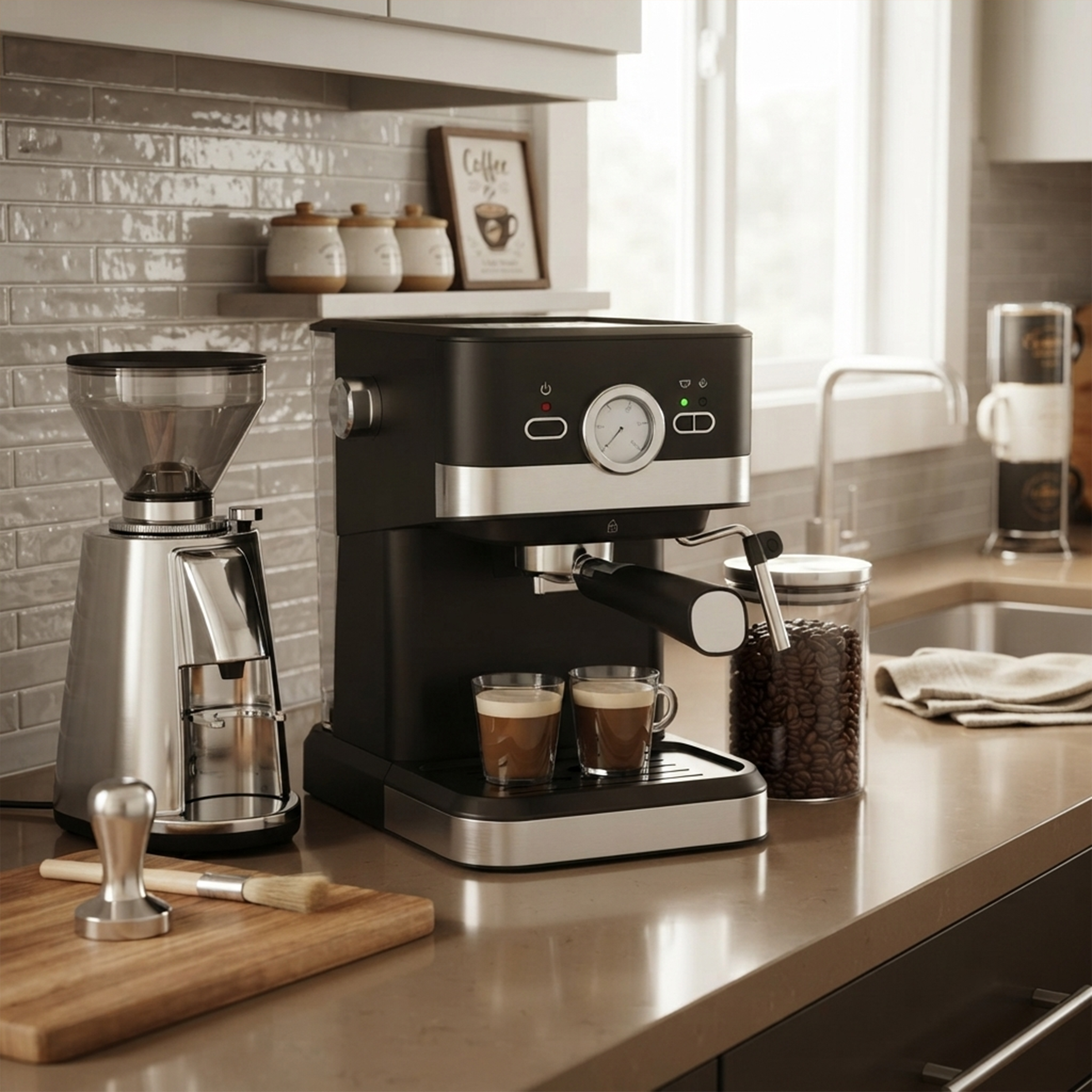 20-Bar Espresso Machine with Pressure Gauge and Steam Milk Frother