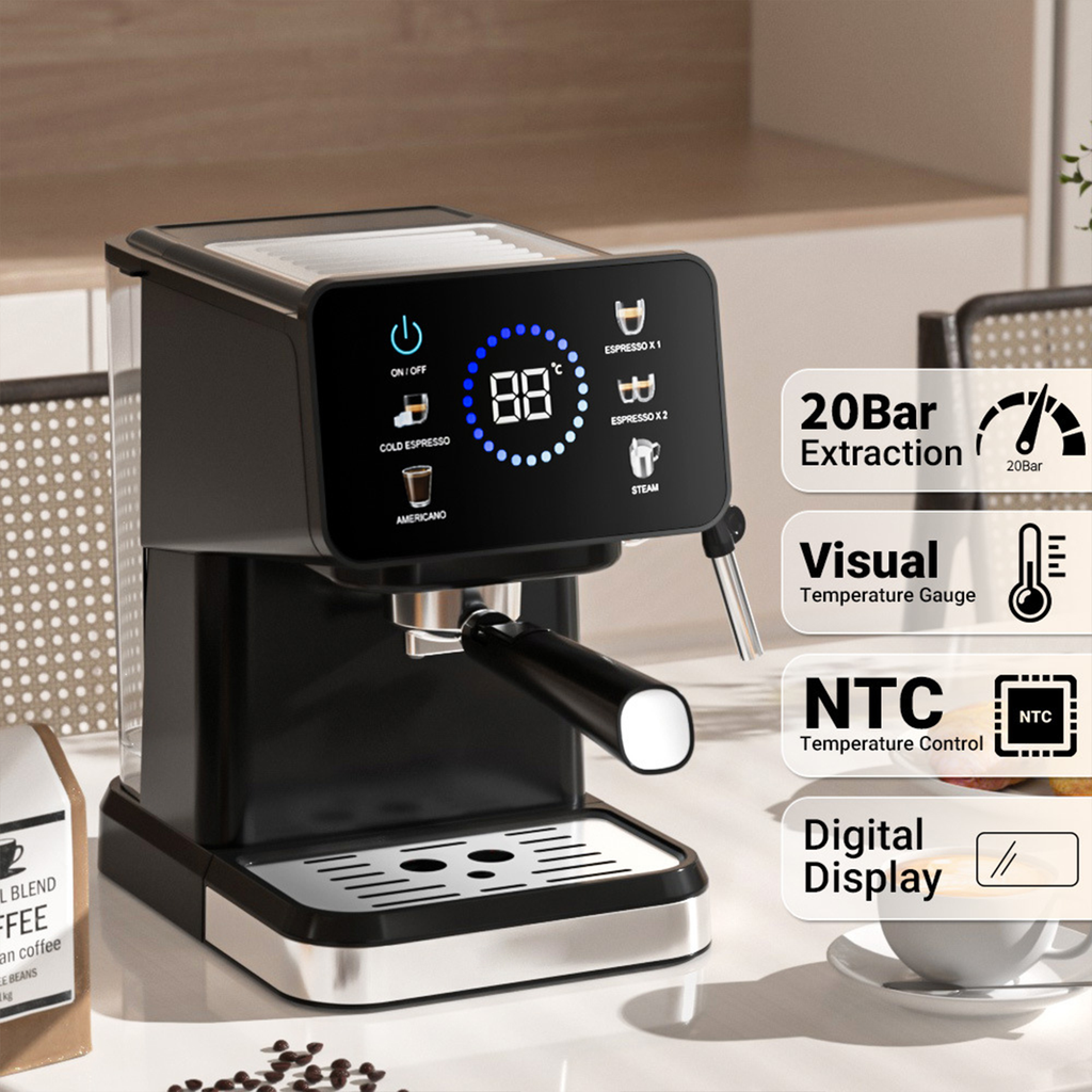 20-Bar Touchscreen Espresso Coffee Machine with Steam Wand