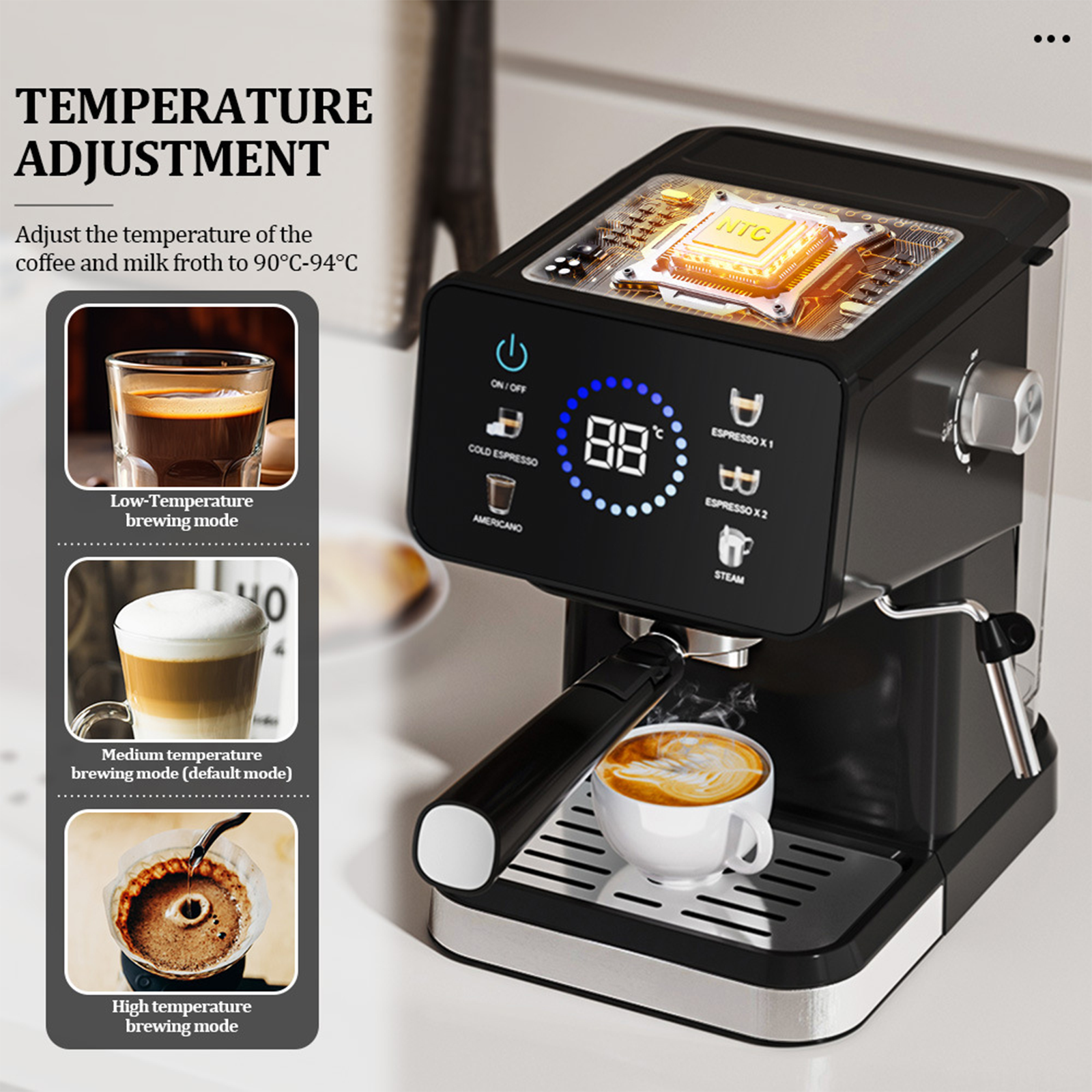20-Bar Touchscreen Espresso Coffee Machine with Steam Wand