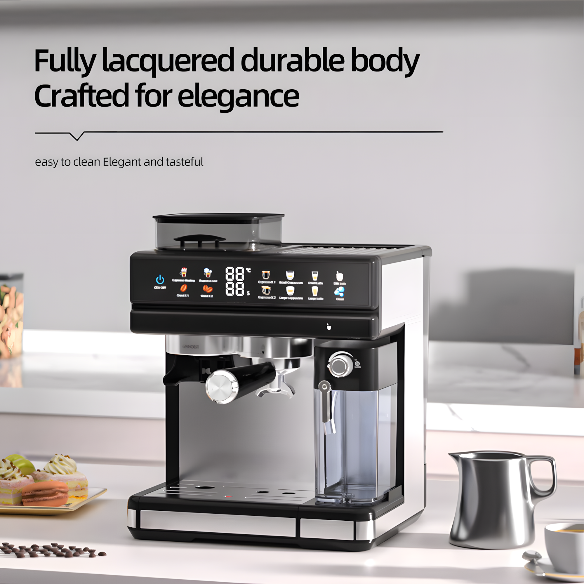 Professional Espresso Machine with Grinder and Automatic Milk Tank
