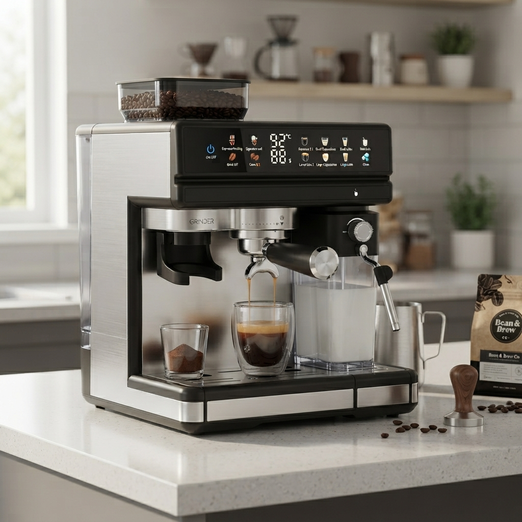 Professional Espresso Machine with Grinder and Automatic Milk Tank