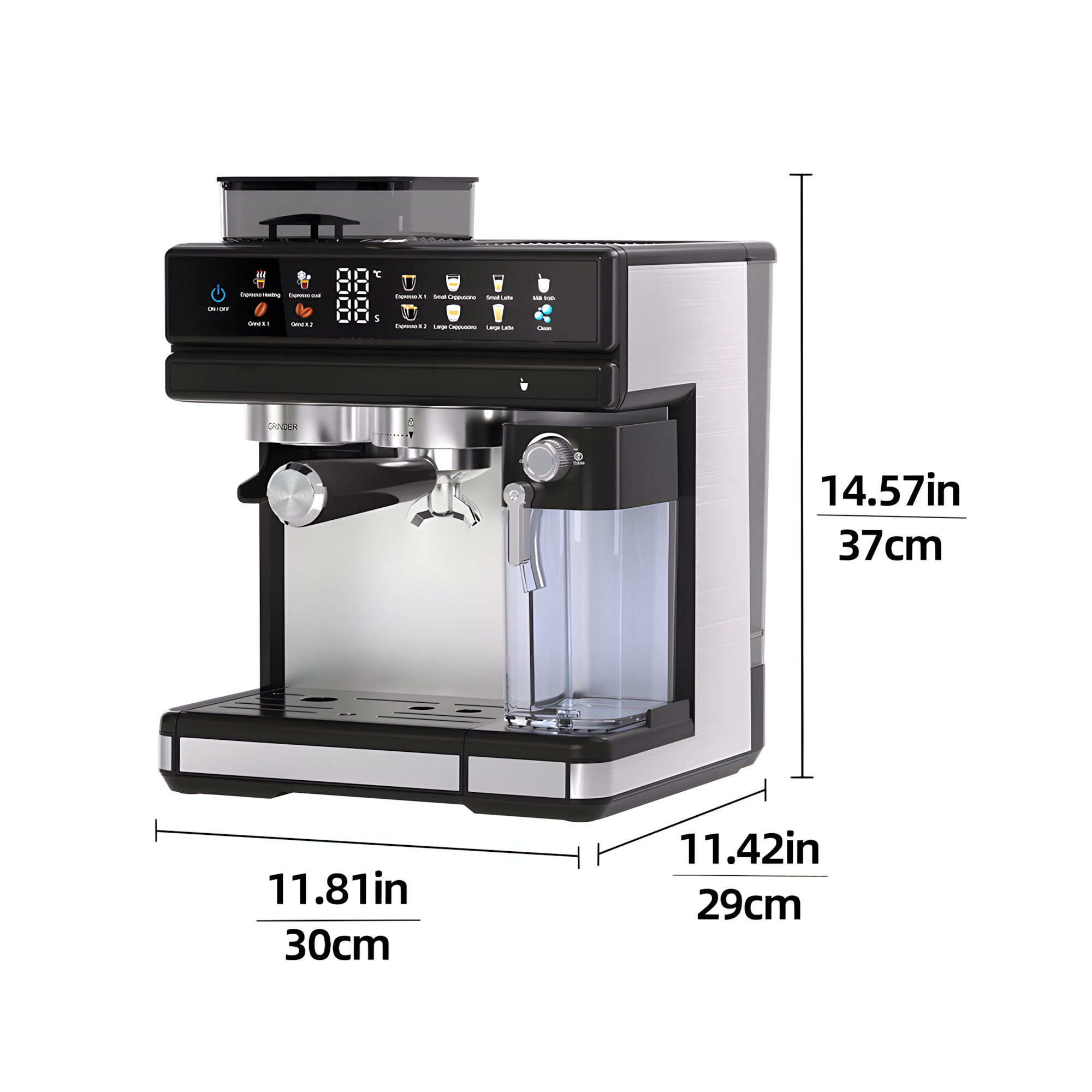 Professional Espresso Machine with Grinder and Automatic Milk Tank