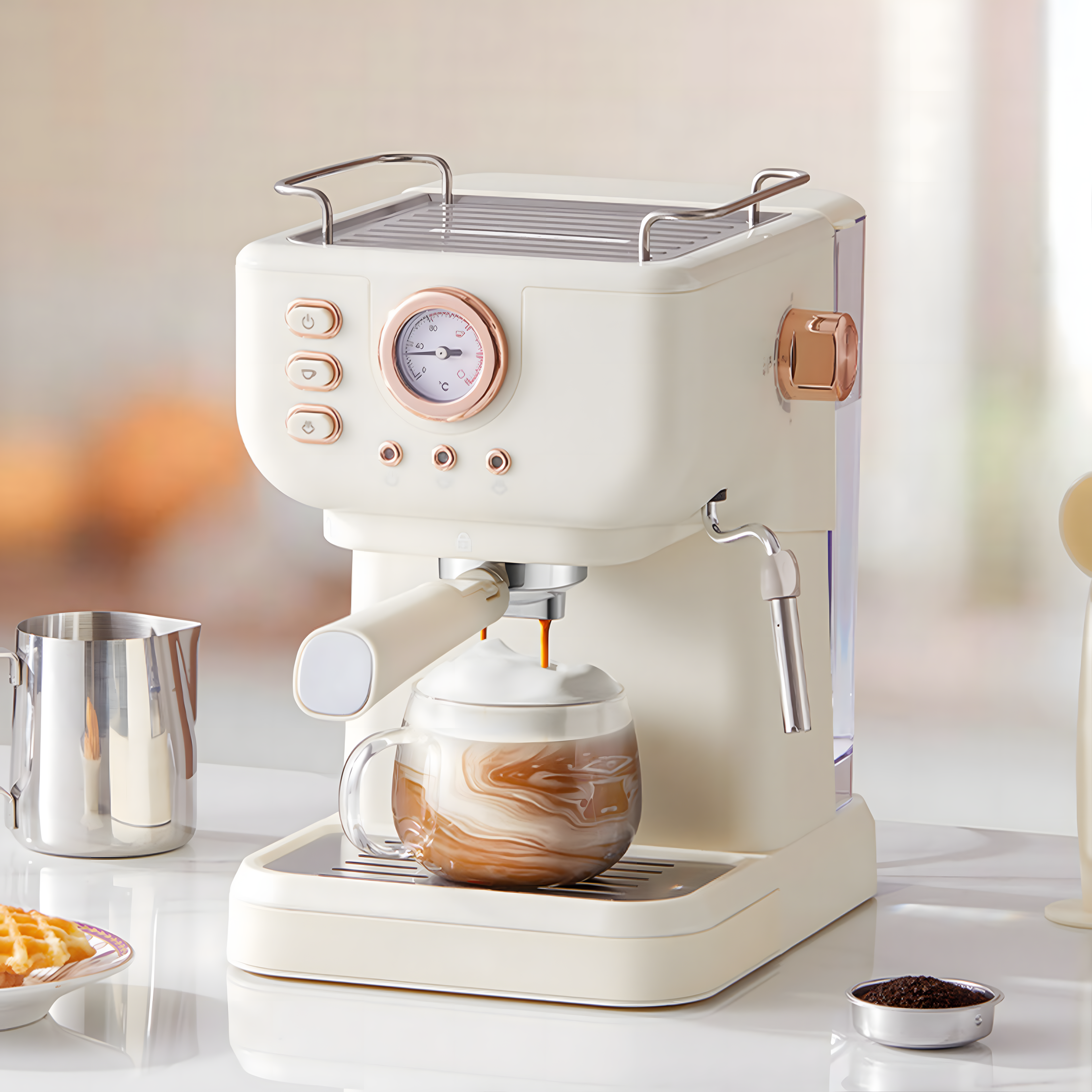 Retro 20-Bar Espresso Machine with Pressure Gauge and NTC Control