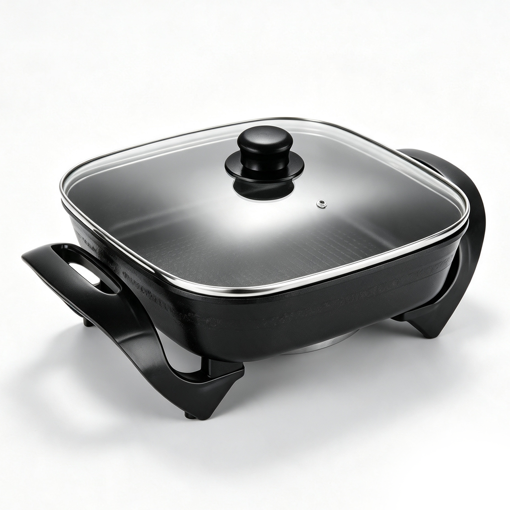Square Electric Skillet with Glass Lid