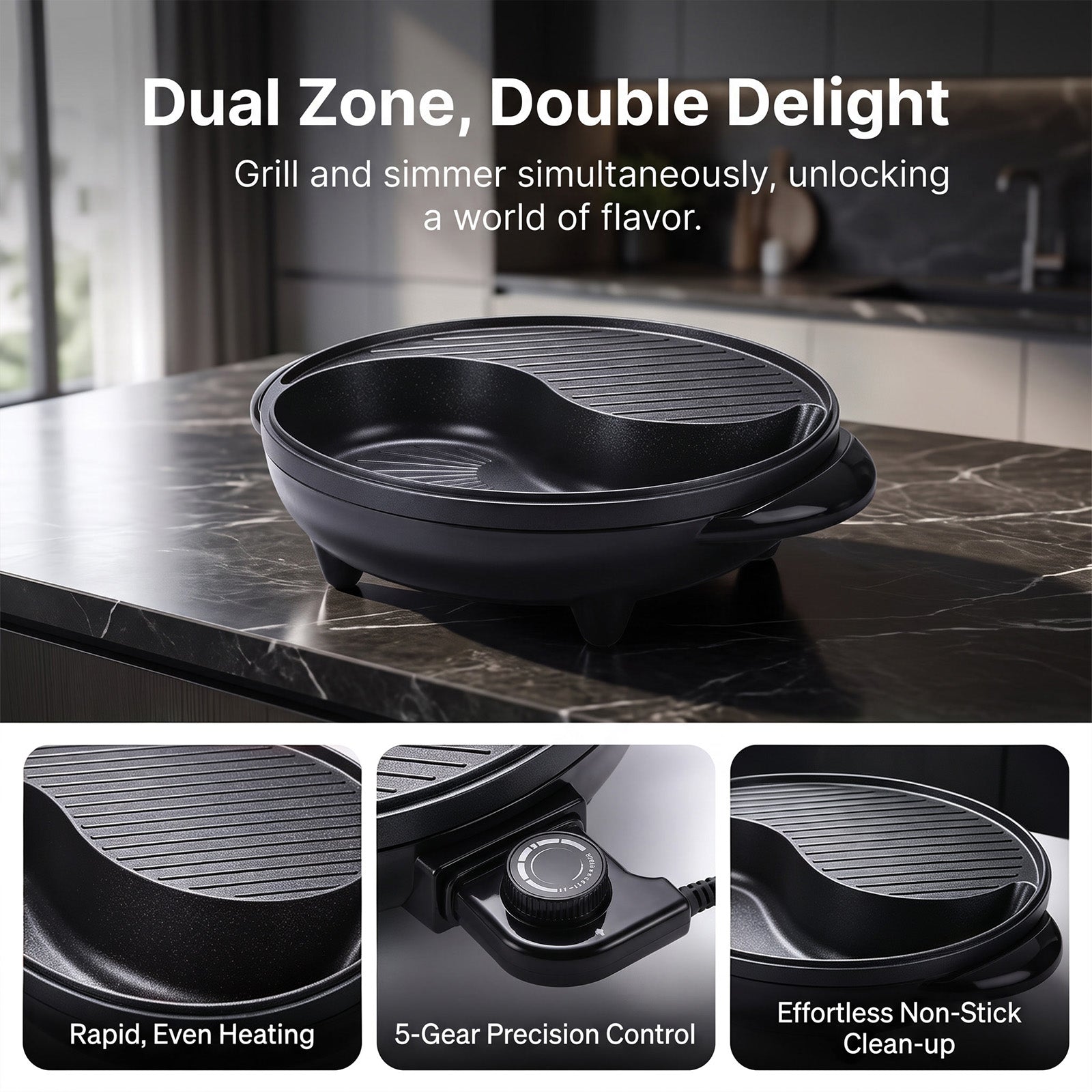 F-032A non-stick divided cooking area detail