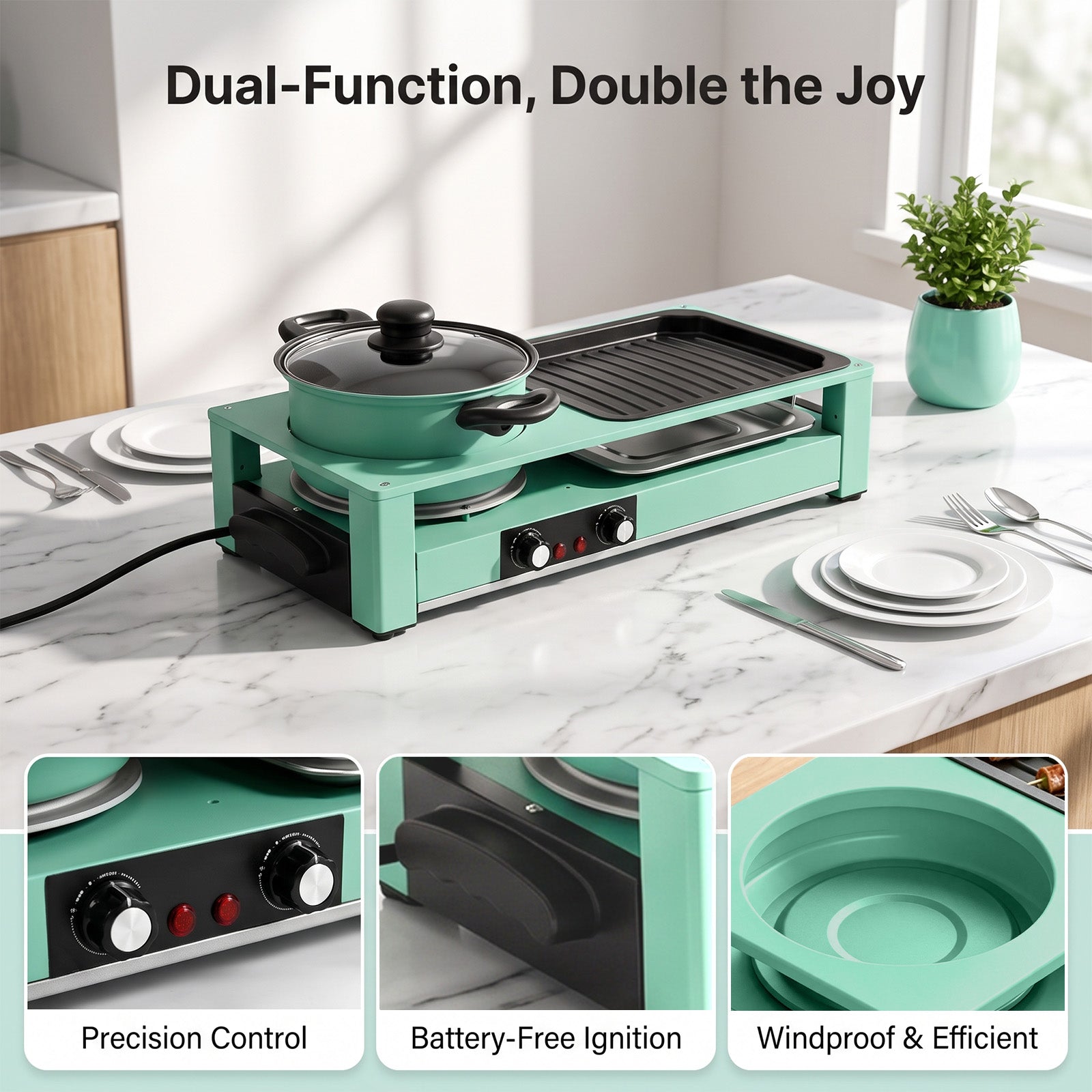 F-042B tabletop grill and hot pot configuration