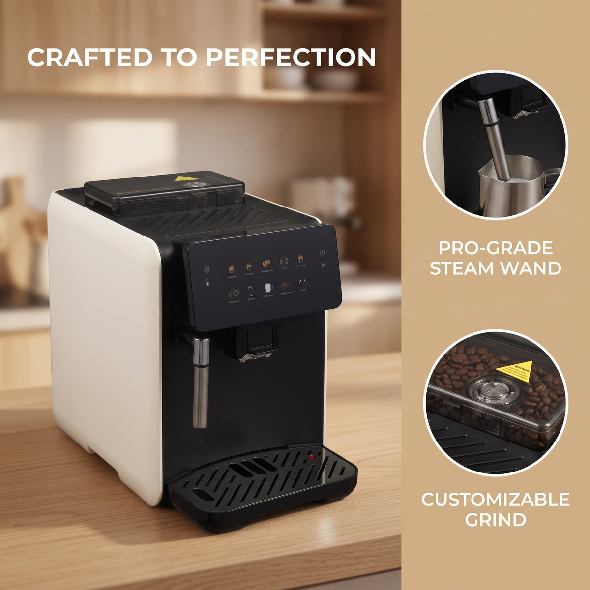 Fully Automatic Espresso Machine with Built-in Grinder and Steam Wand Milk Frothing System