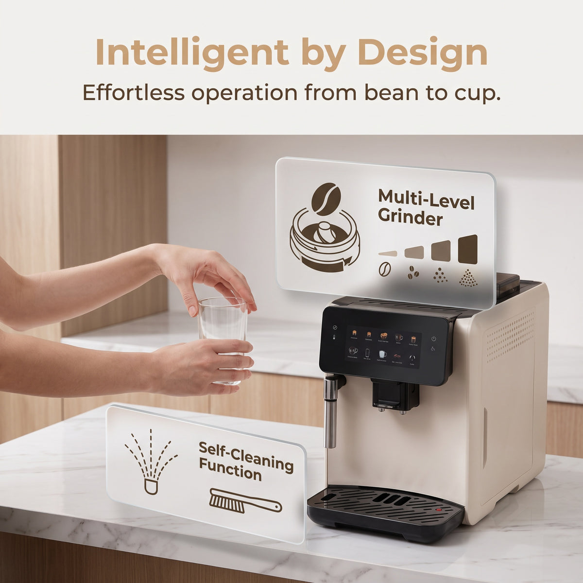 Fully Automatic Espresso Machine with Built-in Grinder and Steam Wand Milk Frothing System