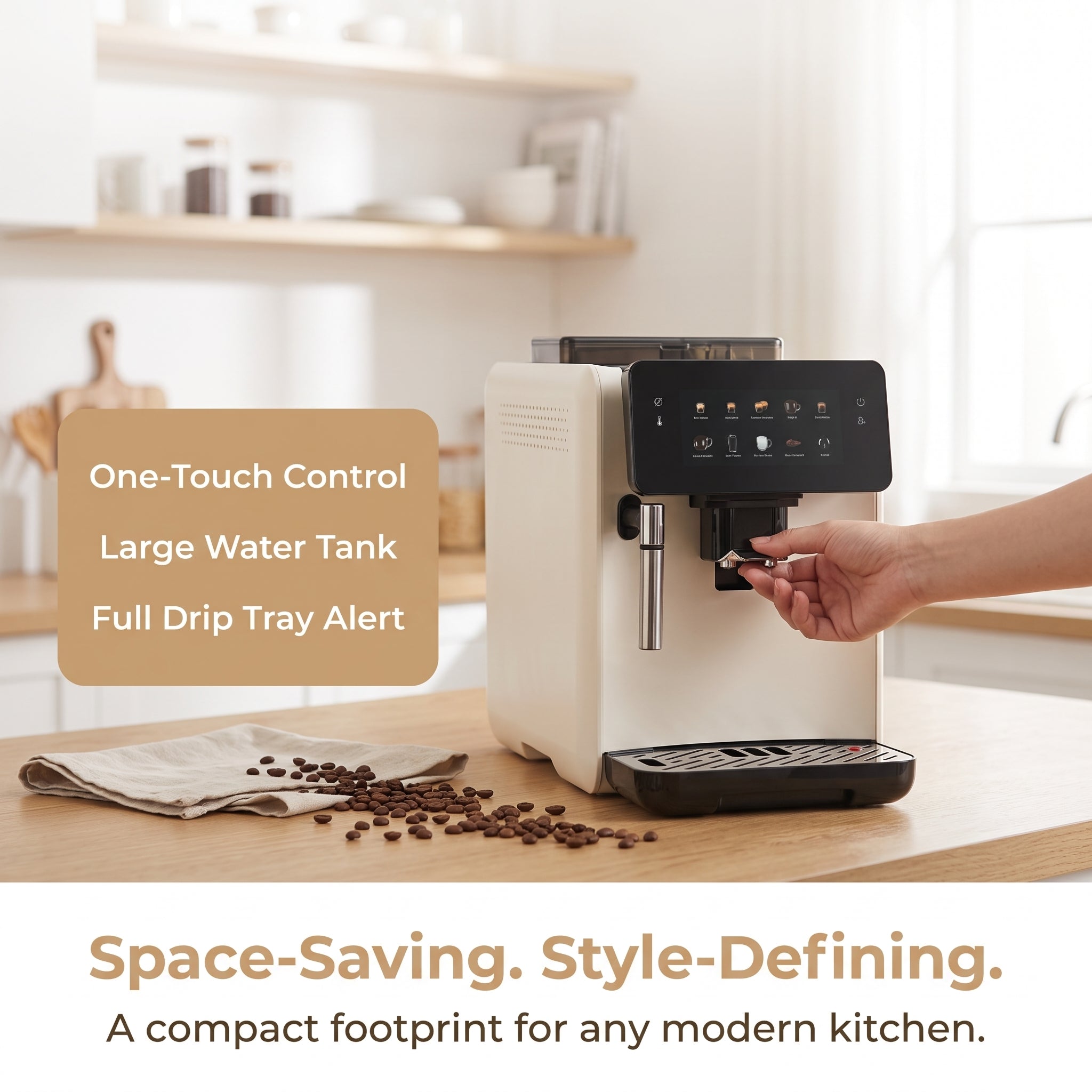 Fully Automatic Espresso Machine with Built-in Grinder and Steam Wand Milk Frothing System