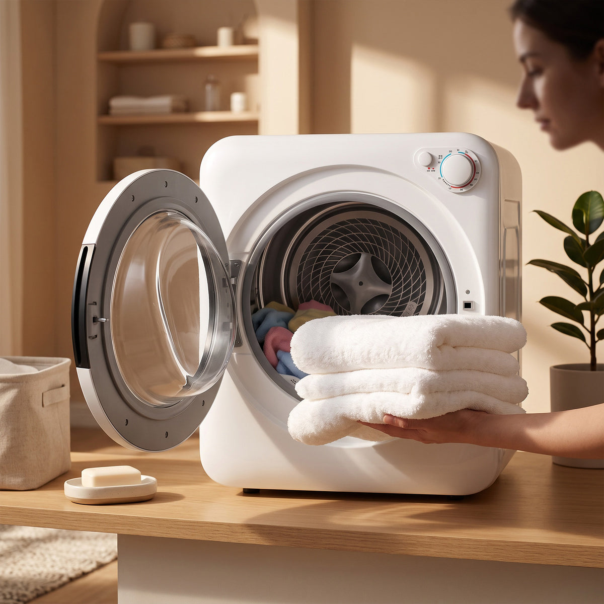 GDZ40-478E clothes dryer unloading towels lifestyle